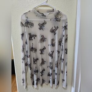 Avery Western Print Mesh Women's Top